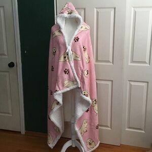 Pink Hooded Blanket with Dog Print